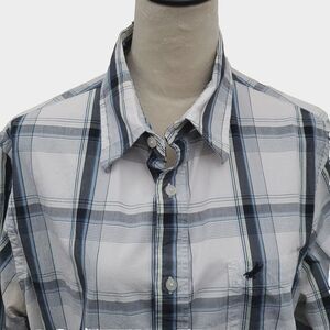 Urban Up Pipeline Men's Plaid (Blue, Gray, White) Button Down Shirt, Size Large